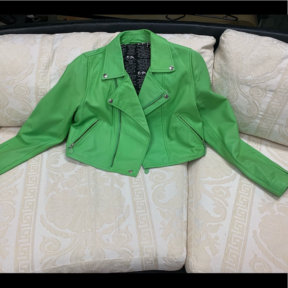 Green Leather Empower Design Jacket
